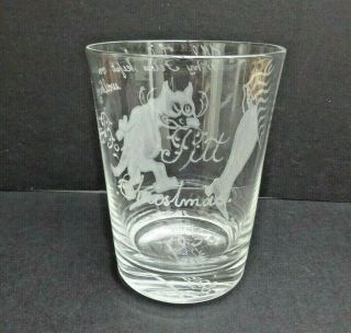ANTIQUE VINTAGE FELIX THE CAT GLASS TUMBLER ENGRAVED CHRISTMAS 1930 WITH GALLOWS 3