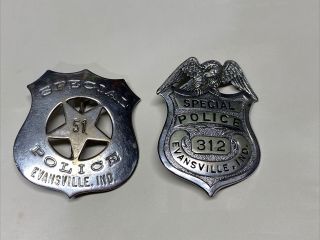 Vintage Obsolete Special Police Badges.  Evansvill Indiana