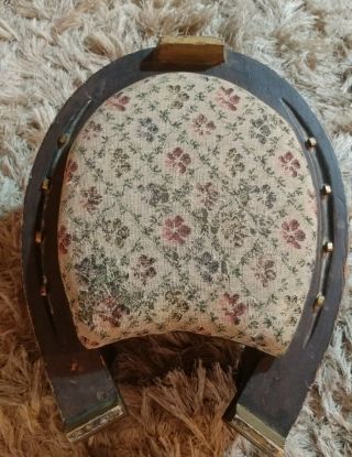 Small Antique Victorian Upholstered Horseshoe Nails & Shaped Tilted Footstool