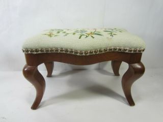 Vintage Queen Anne Style Needle Point Top Foot Stool