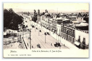Vintage Postcard Calles De La Mariscala Y S Juan De Dios Mexico City E20