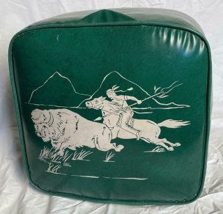 Vintage Western Cowboy Footstool Ottoman Hassock Indian Buffalo Hunt Art