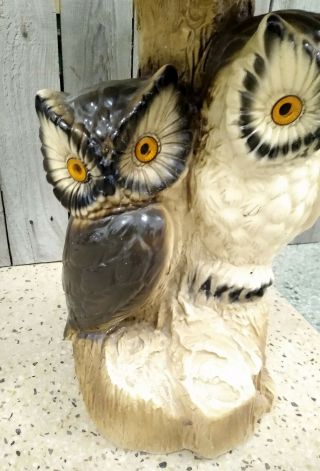 XLNT Signed Vintage Mid Century Chalkware Owl Side End Lamp Table Marble Top 2