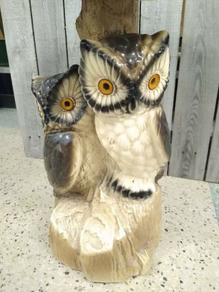 XLNT Signed Vintage Mid Century Chalkware Owl Side End Lamp Table Marble Top 3