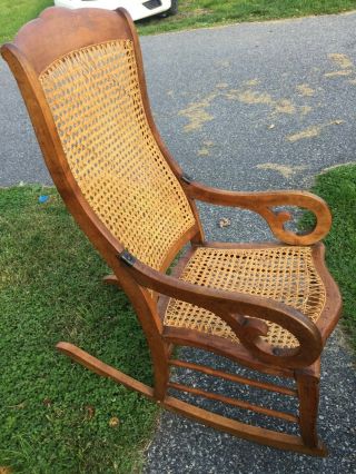 Full Size Antique Lincoln Rocker/rocking Chair Wood/cane Rare Estate Find