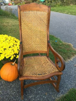 Full Size Antique Lincoln Rocker/Rocking Chair Wood/Cane Rare Estate Find 2