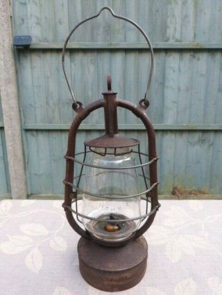 Rare Antique Vintage " The Pax " Veritas Metal & Glass Hurricane Railway Lantern