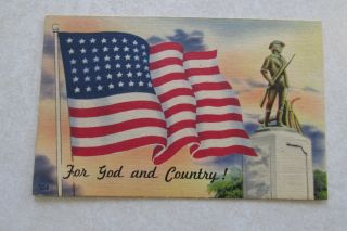 D523 Vintage Postcard Us Usa Flag Series 48 Stars God & Country Daniel Boone