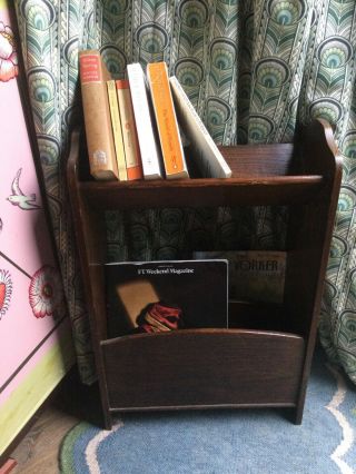 Small Vintage Retro Wood Book Case Library Caddy Portable Bookshelf