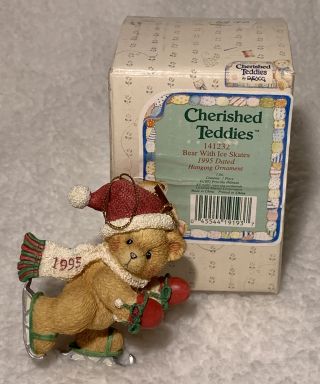 1995 Enesco Cherished Teddies 141232 Bear With Ice Skates Ornament Christmas