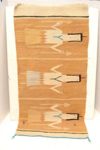 Vtg Navajo Textile Yei Pictorial Rug Blanket Weaving Southwestern Corn People