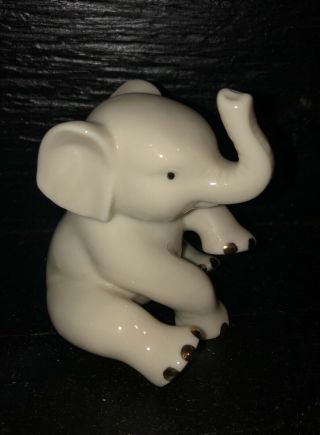 Lenox Retired Small Ivory Porcelain Baby Elephant 24 K Gold Trim Figurine 2.  5”
