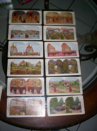 Set Of 12 Stereoscope Cards - " Around The World By Stereoscope " Series