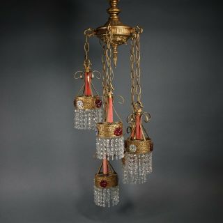 Shabby Vintage Metal Chandelier Ceiling Pendant Swag Light Hanging Crystals