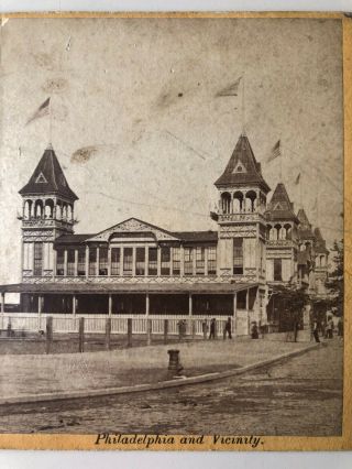 Orig.  Photo Stereoview 1876,  Railroad Depot,  Centennial Exhibit,  Philadelphia Pa