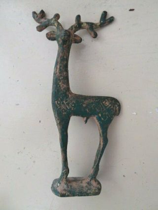 Adorable Little Vintage Metal Reindeer Deer Time Worn Green Christmas Decor
