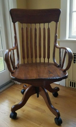 Antique Wood Swivel Desk Chair