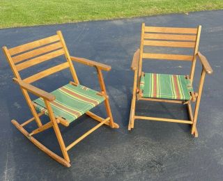 Midcentury Vintage Folding Wooden Rocking Chairs (pair) Rare Find