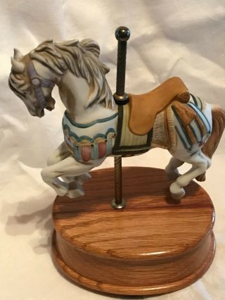 Vintage (1986) Porcelain Carousel Horse with Music Box Wood Base.  Pre - Owned 2