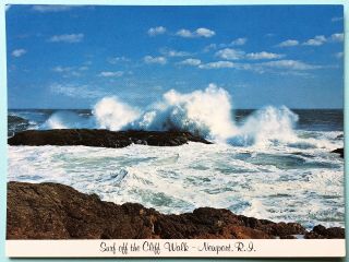 Newport Rhode Island Atlantic Ocean Surf Breaks Off Cliff Walk Vintage Postcard