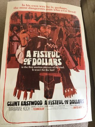 Vintage Movie Theater 1966 27x41 A Fistful Of Dollars Clint Eastwood