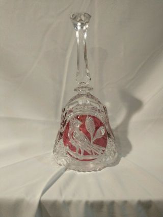 Vintage West Germany Eched Bleikristall Lead Crystal Ruby Red Bird Bell