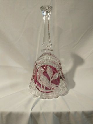 VINTAGE West Germany Eched BLEIKRISTALL Lead CRYSTAL Ruby Red Bird BELL 2