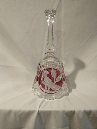 VINTAGE West Germany Eched BLEIKRISTALL Lead CRYSTAL Ruby Red Bird BELL 3