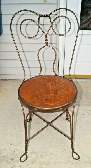 Antique 1890s - 1920s Era Ornate Twisted Wrought Iron Ice Cream Parlor Chair