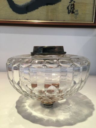Antique Baccarat Cut Glass Oil Lamp Font Bayonet Burner Collar Silver Plate