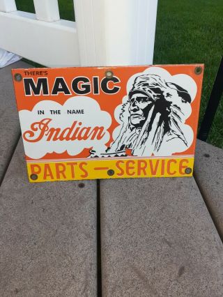 C.  1950s Vintage Indian Motorcycles Sign Kansas Stock Parts Service Sign