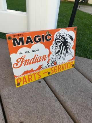 c.  1950s Vintage Indian Motorcycles Sign Kansas Stock Parts Service Sign 2