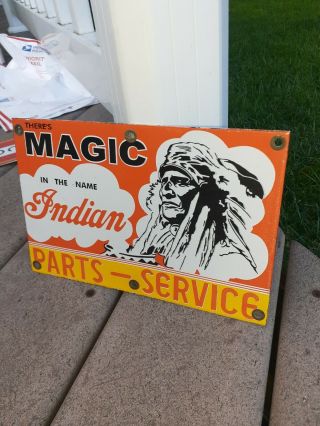 c.  1950s Vintage Indian Motorcycles Sign Kansas Stock Parts Service Sign 3