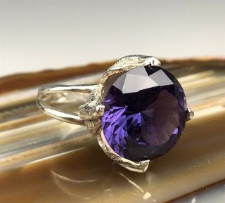 Vtg Mexican Designer Signed Color Changing Alexandrite Sterling Silver Ring Mab