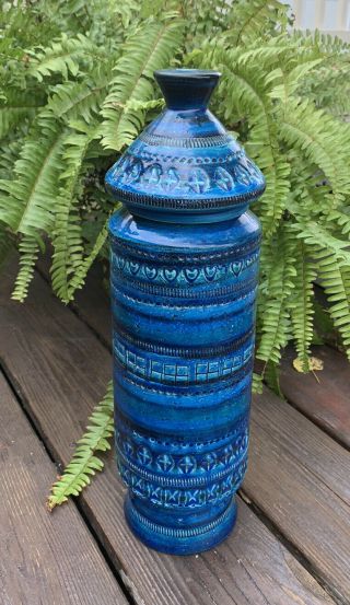 Vintage Mid Century Bitossi Blue Aldo Londi Pottery Italy Vase Jar Lid 17 " Tall