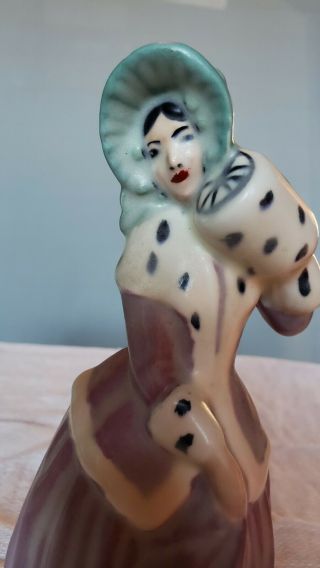 Vintage Ceramic Lady Figurine With Polka Dot Hand Muff / Bonnet 7 