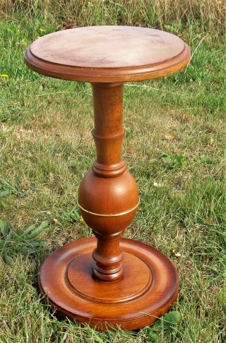 Small Vintage Wood Brass Pedestal Table Plant Stand Side Table 18.  11 "