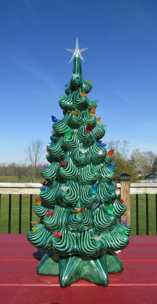 Vintage Atlantic Mold Green Ceramic Lighted 24 " Narrow Christmas Tree