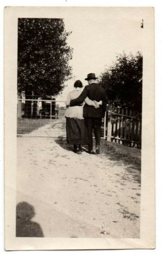 Loving Couple Man Woman Back To Camera Unusual Angle Vintage Snapshot Photo