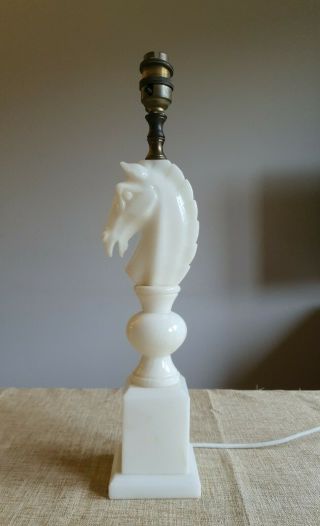 Vintage Alabaster Marble Mid Century Lamp Horse Knight Chess Piece Carved