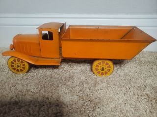 Vintage Wyandotte Girard Orange Dump Truck Pressed Steel Toy Wood Wheels