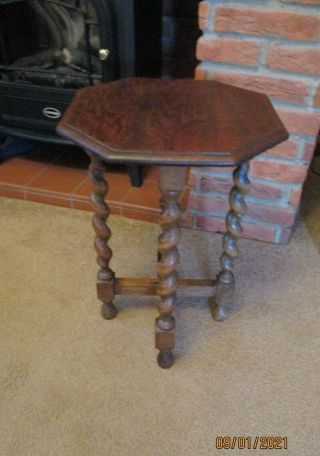 Vintage/antique French Small Oak Barley Twist Leg Table 12 " Top X 17 " Tall