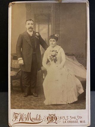 1890s Cabinet Card Photo Wedding Couple Bride Groom La Crosse Wisconsin