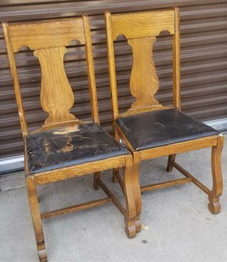 Two Vintage Quarter Sawn Tiger Oak T - Back Chairs L@@k