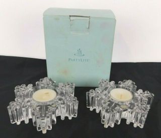 Partylite Snowflake Tealight Pair Candle Holders 4.  2 " Set Of 2