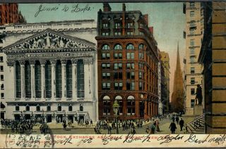 Vintage Postcard Stock Exchange And Wall Street York 1905