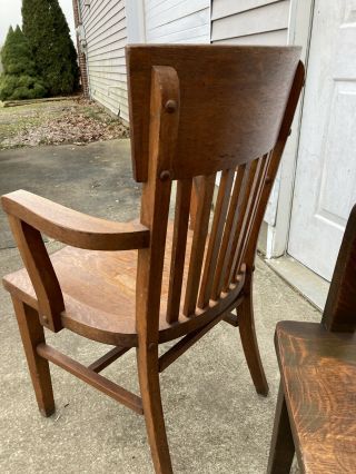 Antique Vtg Oak Bankers Office Chair Roll Top Desk Library Lawyers Arm Chair 2