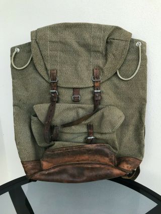 Vintage 1972 Swiss Army Military Backpack/rucksack; Salt And Pepper Canvas,  Exc