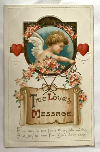 Vintage Valentine Postcard - Ellen Clapsaddle - Cupid Ties Sign To Frame