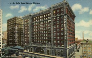 La Salle Street Station Chicago Illinois Railroad 1940s Vintage Postcard